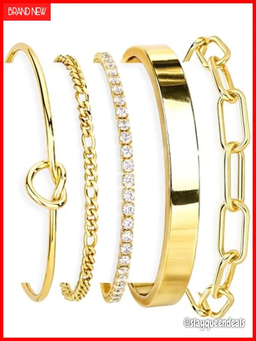 14K Gold Plated Sterling Silver Chunky Cuff Bracelet Set Stackable